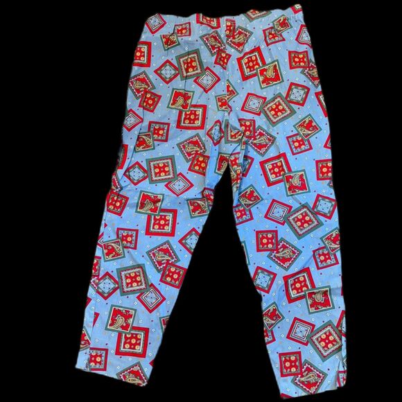 Vintage Medium Cotton Blend High Waist Novelty Bandana Print Statement Trousers - Picture 1 of 7